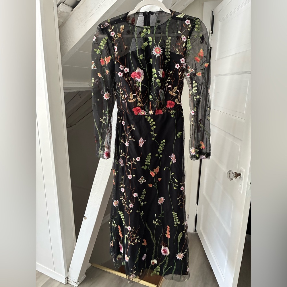 Floral Embroidered Black Dress